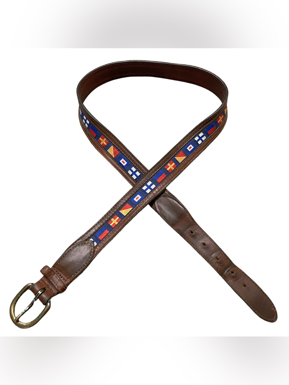 YRI Vintage Signal Flag Belt Men 40 Navy Code Canvas Nautical Preppy Leather USA